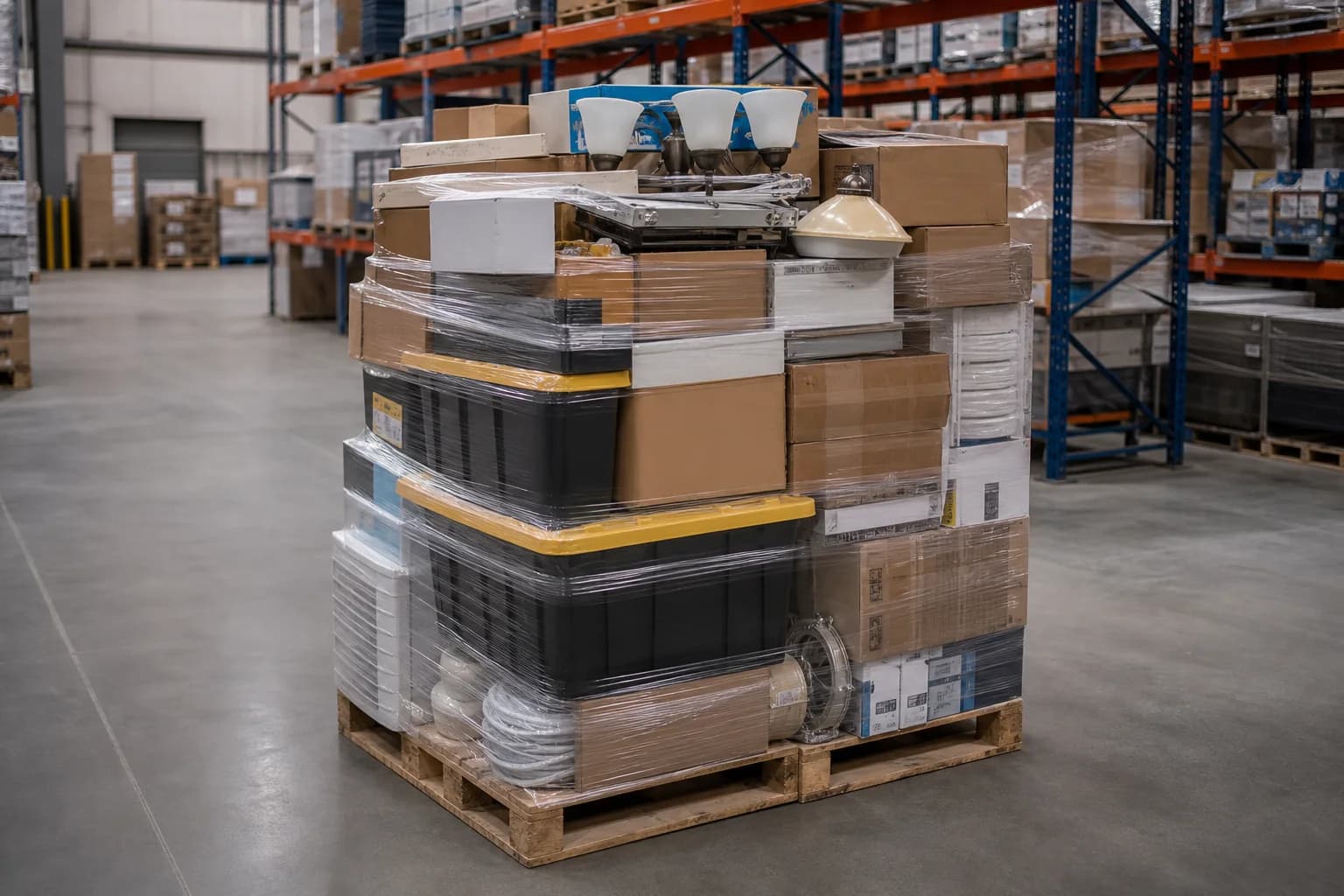 Warehouse pallet containing home improvement hardware & fixtures